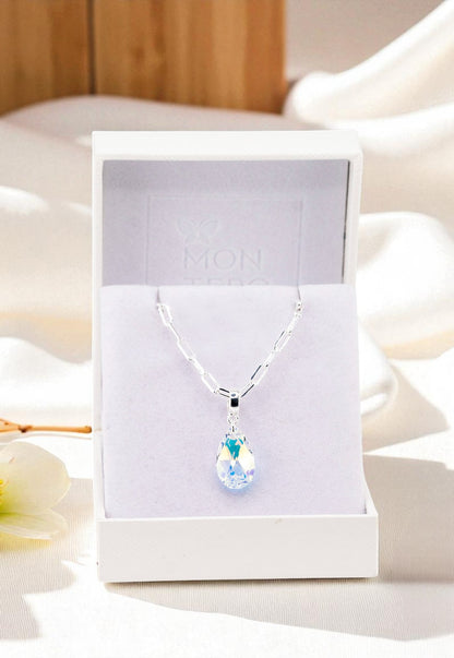 Collar Chiara Palermo Baño Oro Blanco Cristal Genuino Aurora Boreal