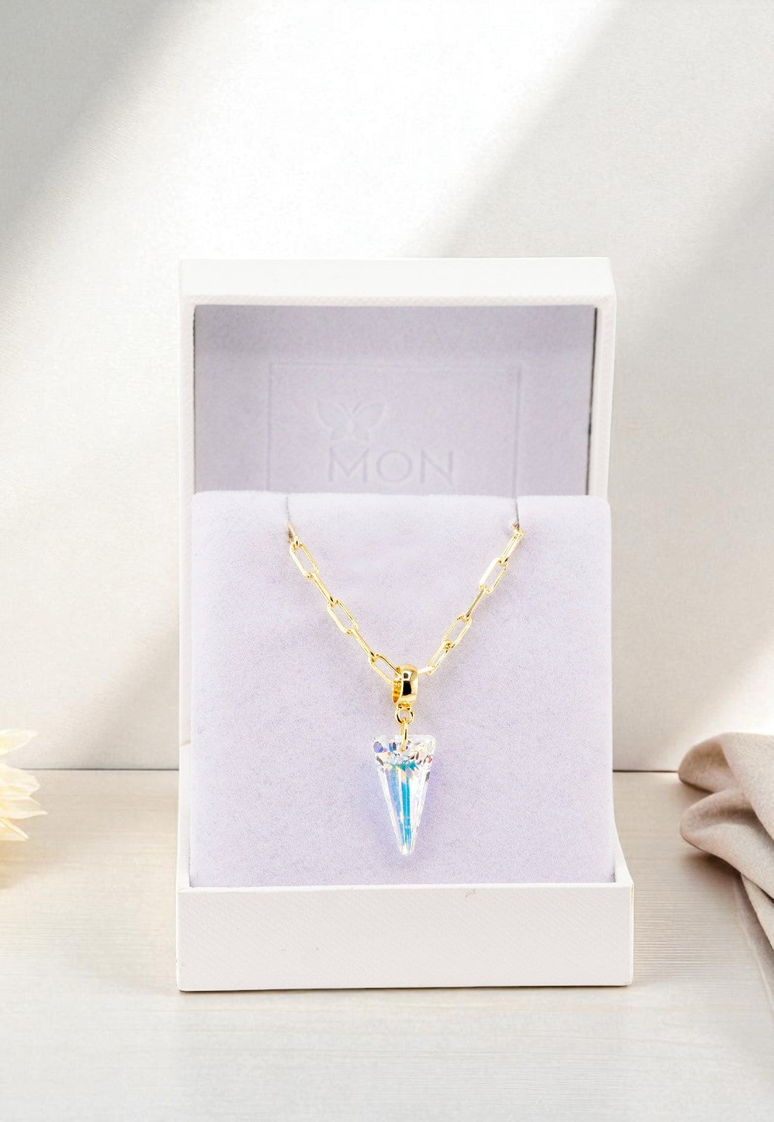 Collar Chiara Roma Gold 24K Cristal Genuino Aurora Boreal