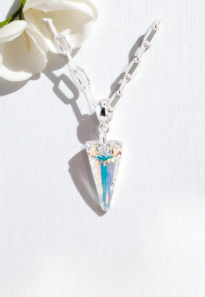 Collar Chiara Roma Baño Oro Blanco Cristal Genuino Aurora Boreal