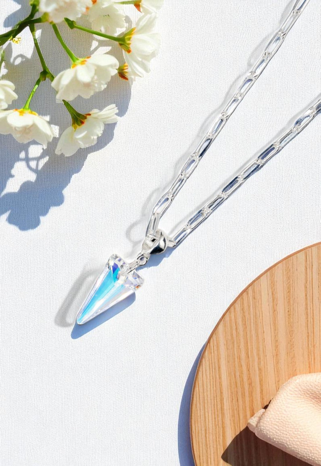 Collar Chiara Roma Baño Oro Blanco Cristal Genuino Aurora Boreal