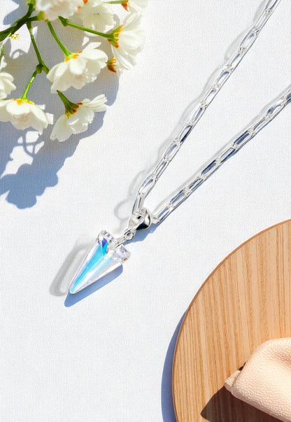 Collar Chiara Roma Baño Oro Blanco Cristal Genuino Aurora Boreal