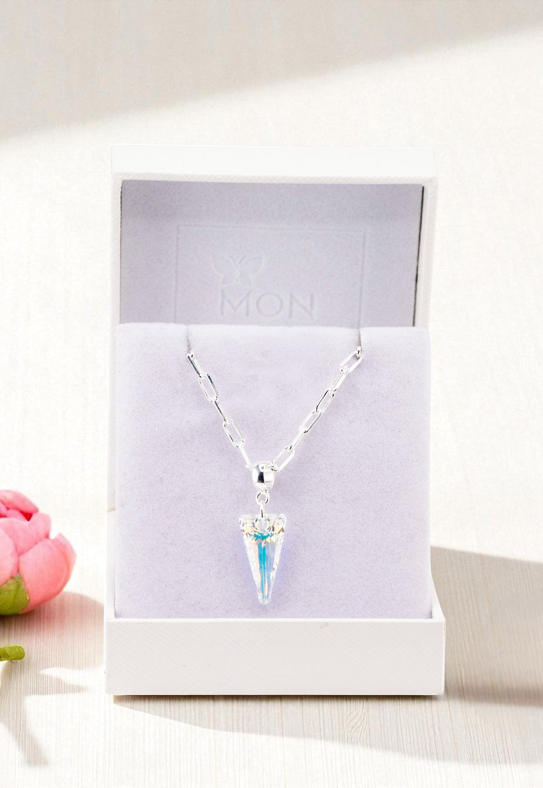 Collar Chiara Roma Baño Oro Blanco Cristal Genuino Aurora Boreal