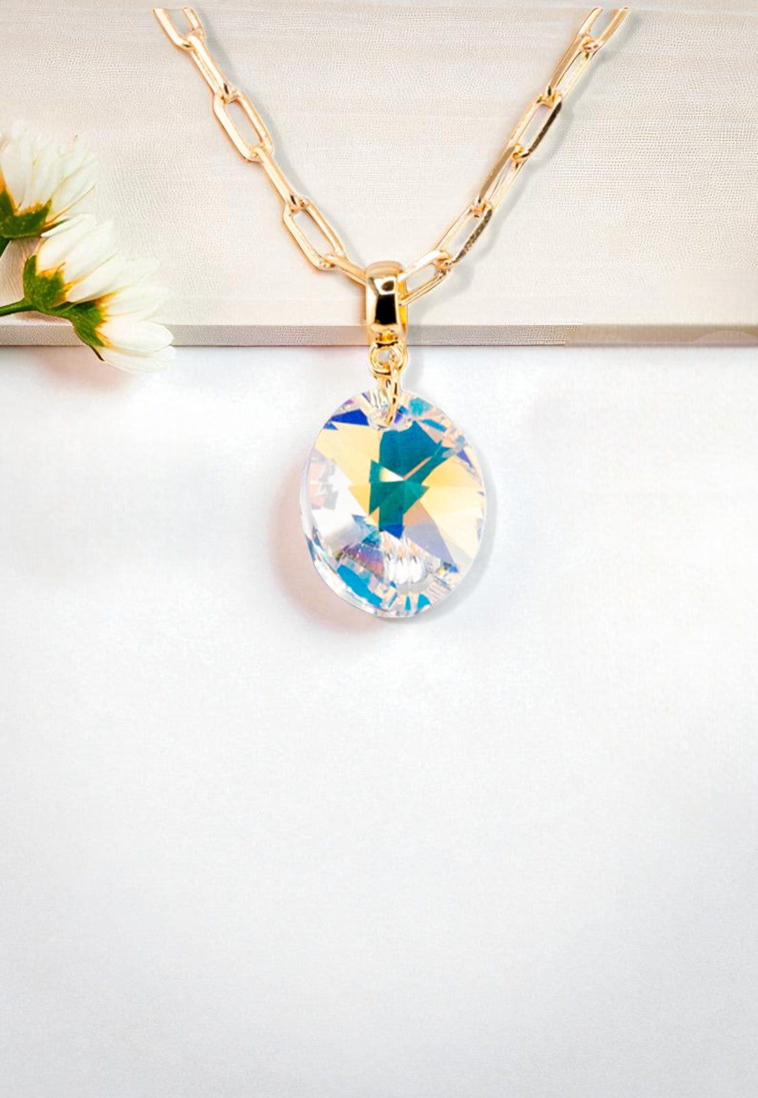 Collar Chiara Praga Gold 24K Cristal Genuino Aurora Boreal