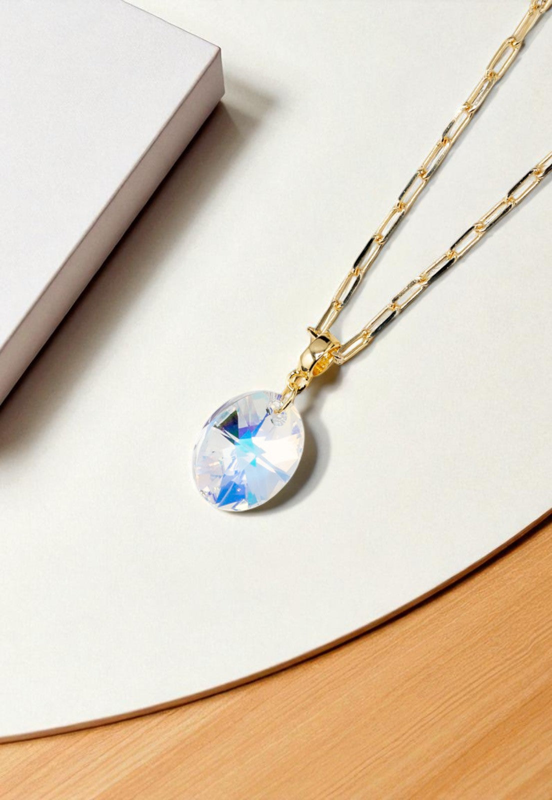 Collar Chiara Praga Gold 24K Cristal Genuino Aurora Boreal