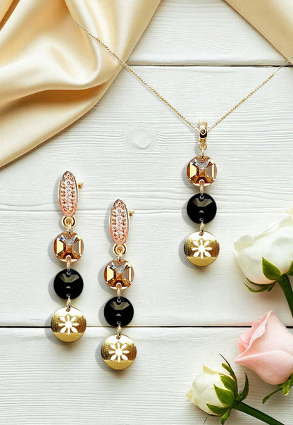 Conjunto Amparo Gold Cristales Genuinos Jet