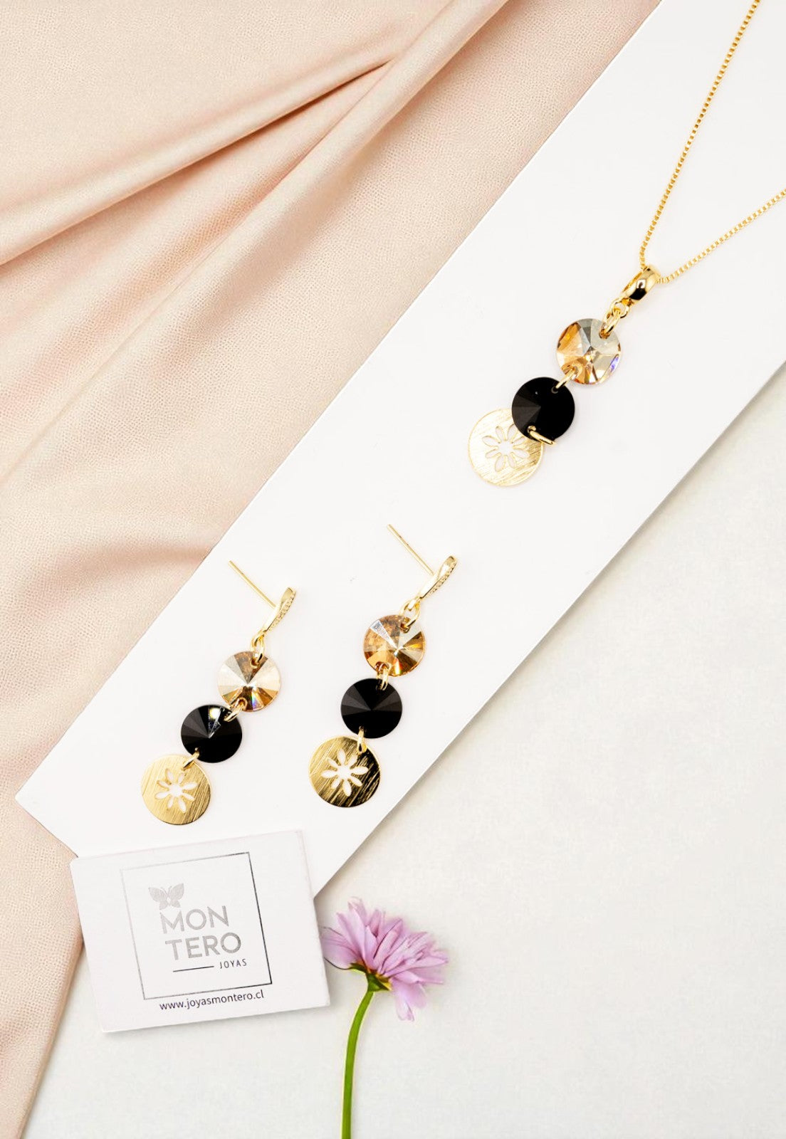 Conjunto Amparo Gold Cristales Genuinos Jet