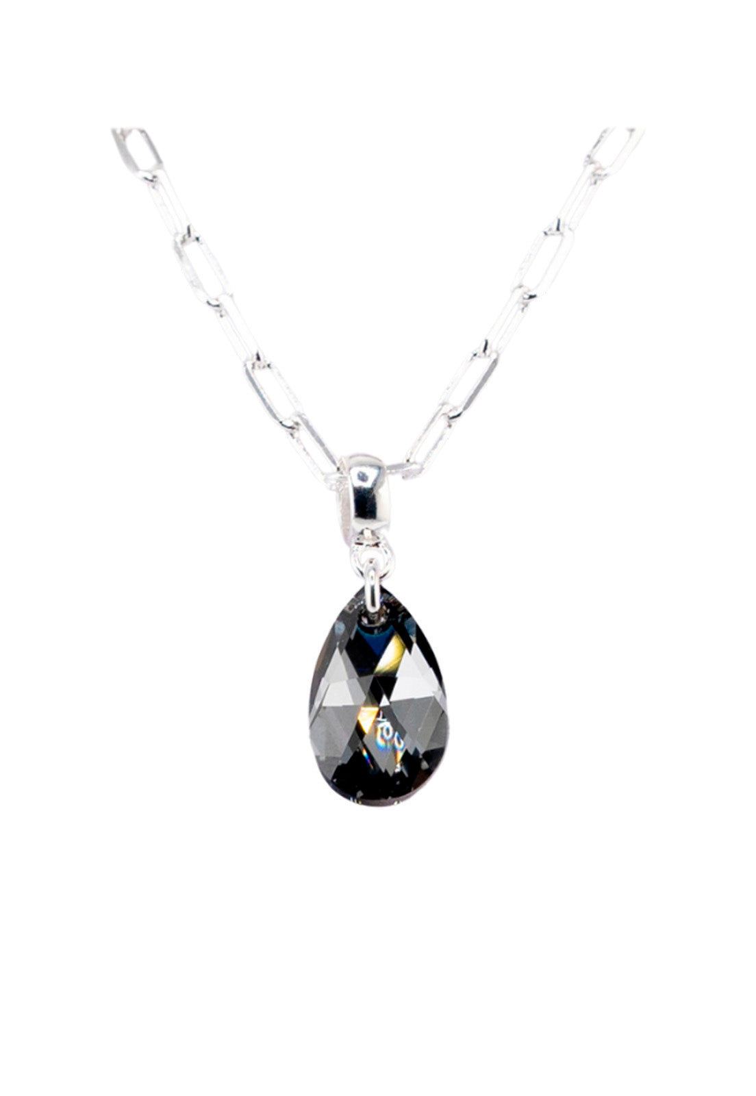 Collar Chiara Palermo Baño Oro Blanco Cristal Genuino Silver Night