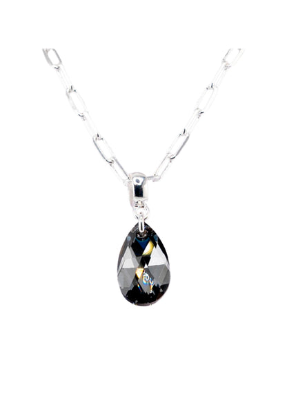 Collar Chiara Palermo Baño Oro Blanco Cristal Genuino Silver Night