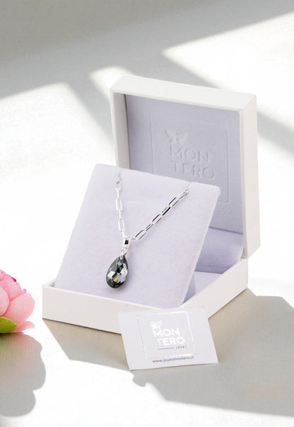 Collar Chiara Palermo Baño Oro Blanco Cristal Genuino Silver Night