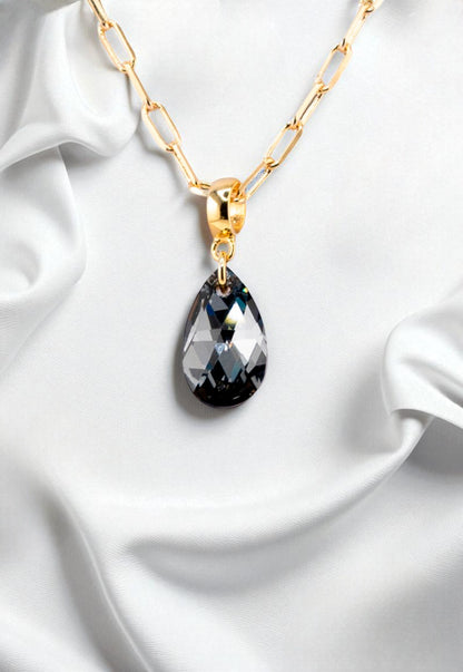 Collar Chiara Palermo Gota Gold 24K Cristal Genuino Silver Night