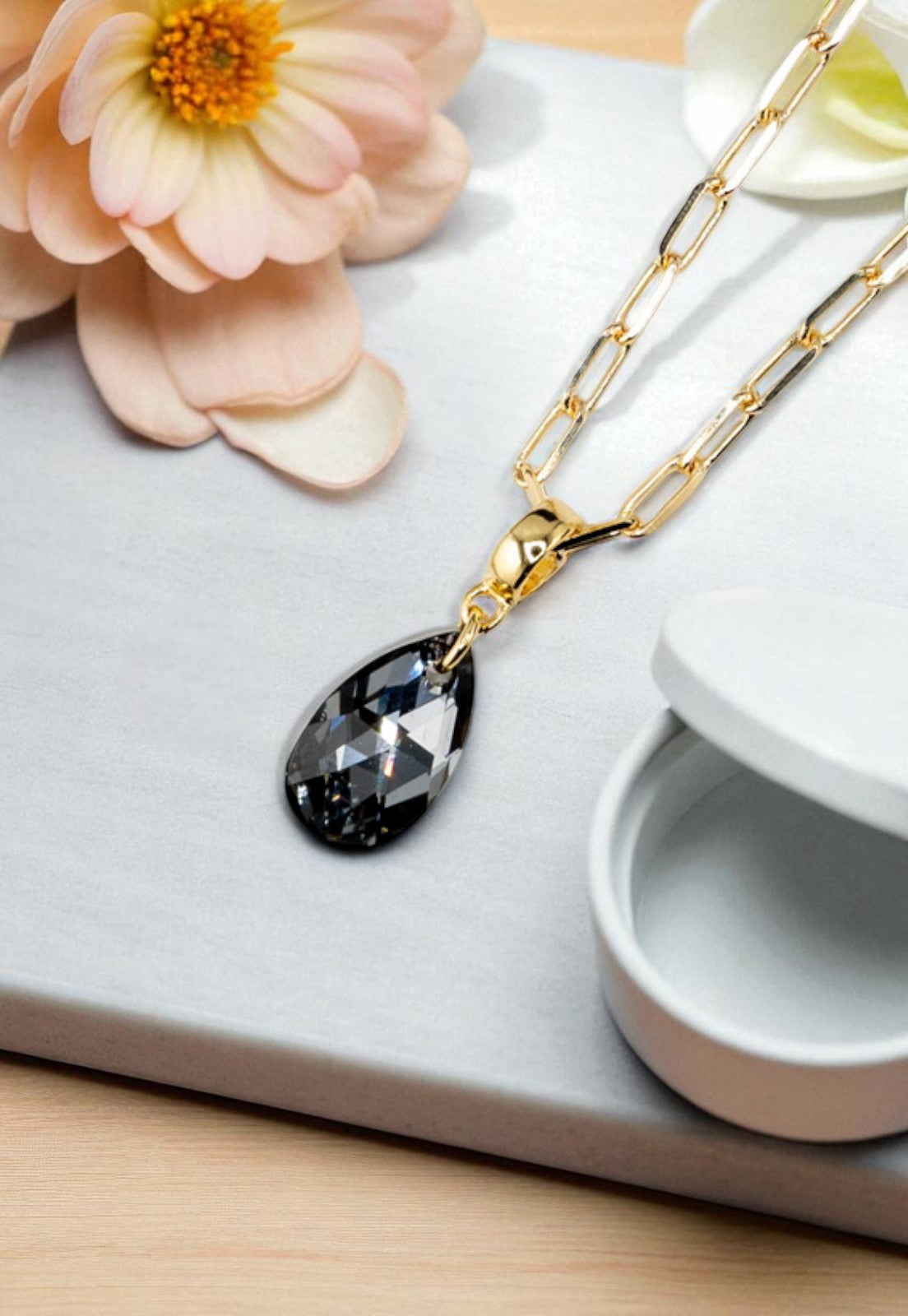 Collar Chiara Palermo Gota Gold 24K Cristal Genuino Silver Night