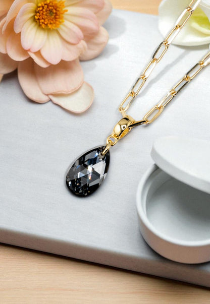 Collar Chiara Palermo Gota Gold 24K Cristal Genuino Silver Night