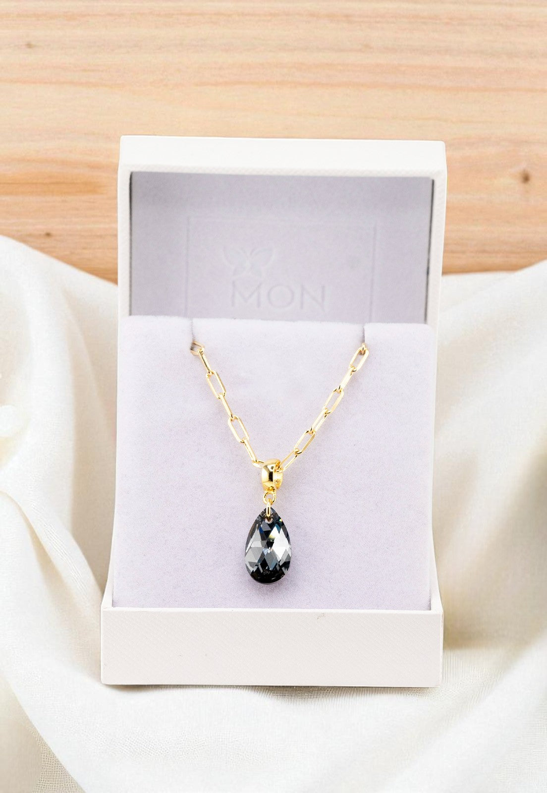 Collar Chiara Palermo Gota Gold 24K Cristal Genuino Silver Night