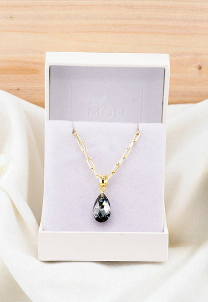 Collar Chiara Palermo Gota Gold 24K Cristal Genuino Silver Night