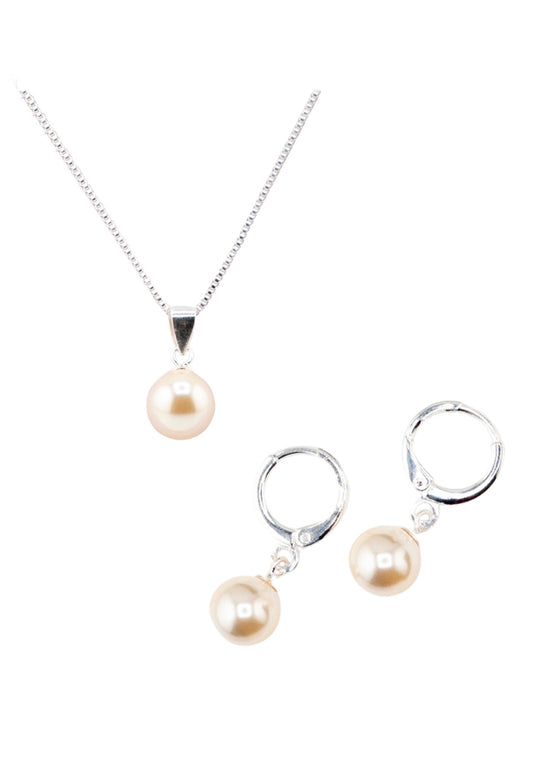 Conjunto Pearl Con Baño de Oro Blanco y Perlas Organicas