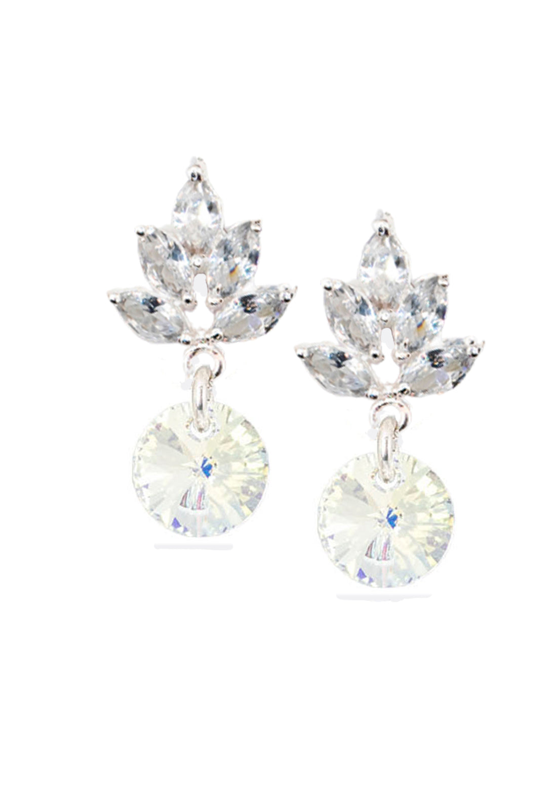 Aros Penelope Baño de Oro Blanco Cristal Genuino Aurora Boreal