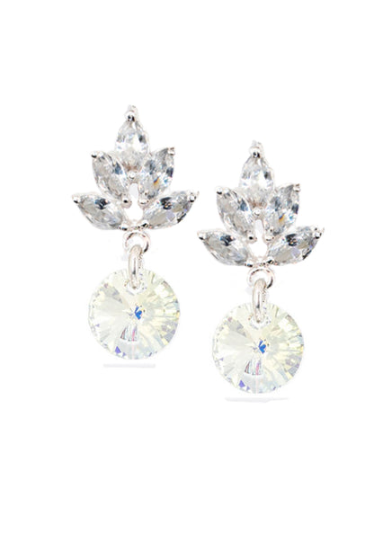 Aros Penelope Baño de Oro Blanco Cristal Genuino Aurora Boreal