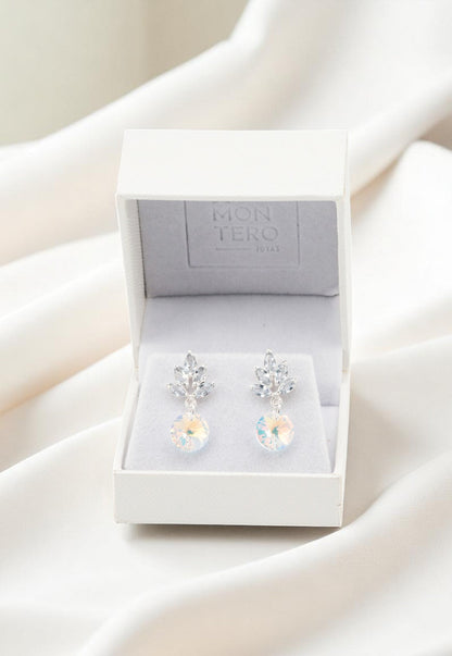 Aros Penelope Baño Oro Blanco Cristal Swarovski® Aurora Boreal