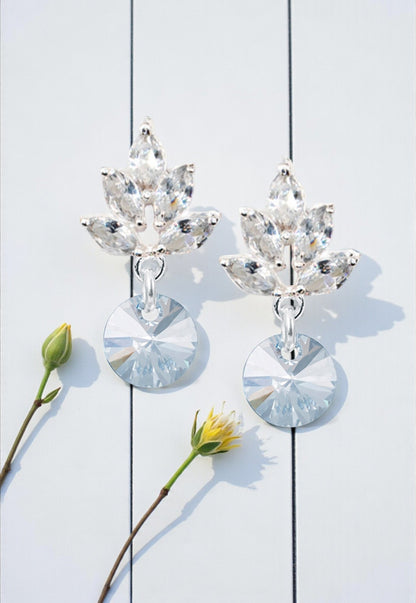 Aros Penelope Baño de Oro Blanco Cristal Genuino Blue Shade