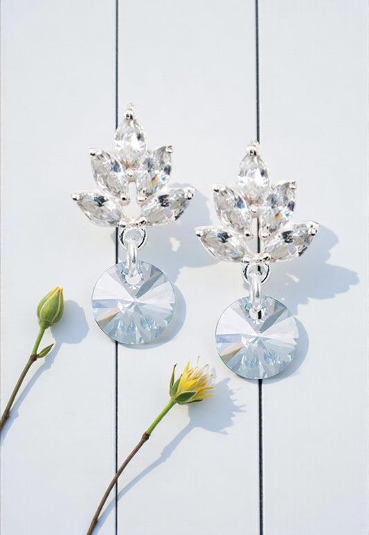 Aros Penelope Baño de Oro Blanco Cristal Genuino Blue Shade