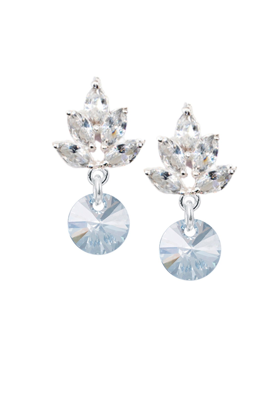 Aros Penelope Baño de Oro Blanco Cristal Genuino Blue Shade