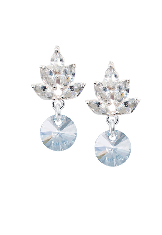 Aros Penelope Baño de Oro Blanco Cristal Genuino Blue Shade