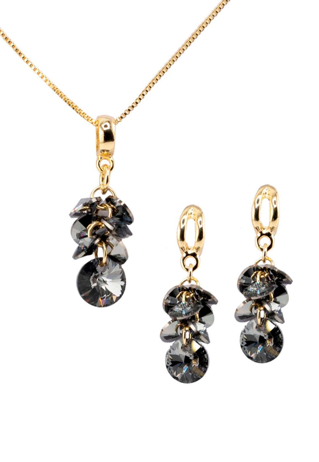 Conjunto Serena Gold Baño de Oro 24k y Cristales Silver Night