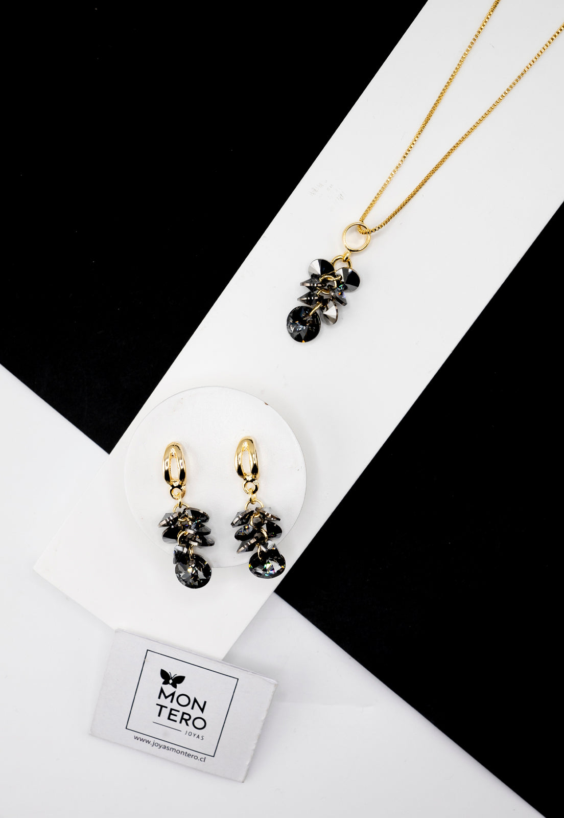 Conjunto Serena Gold Baño de Oro 24k y Cristales Silver Night