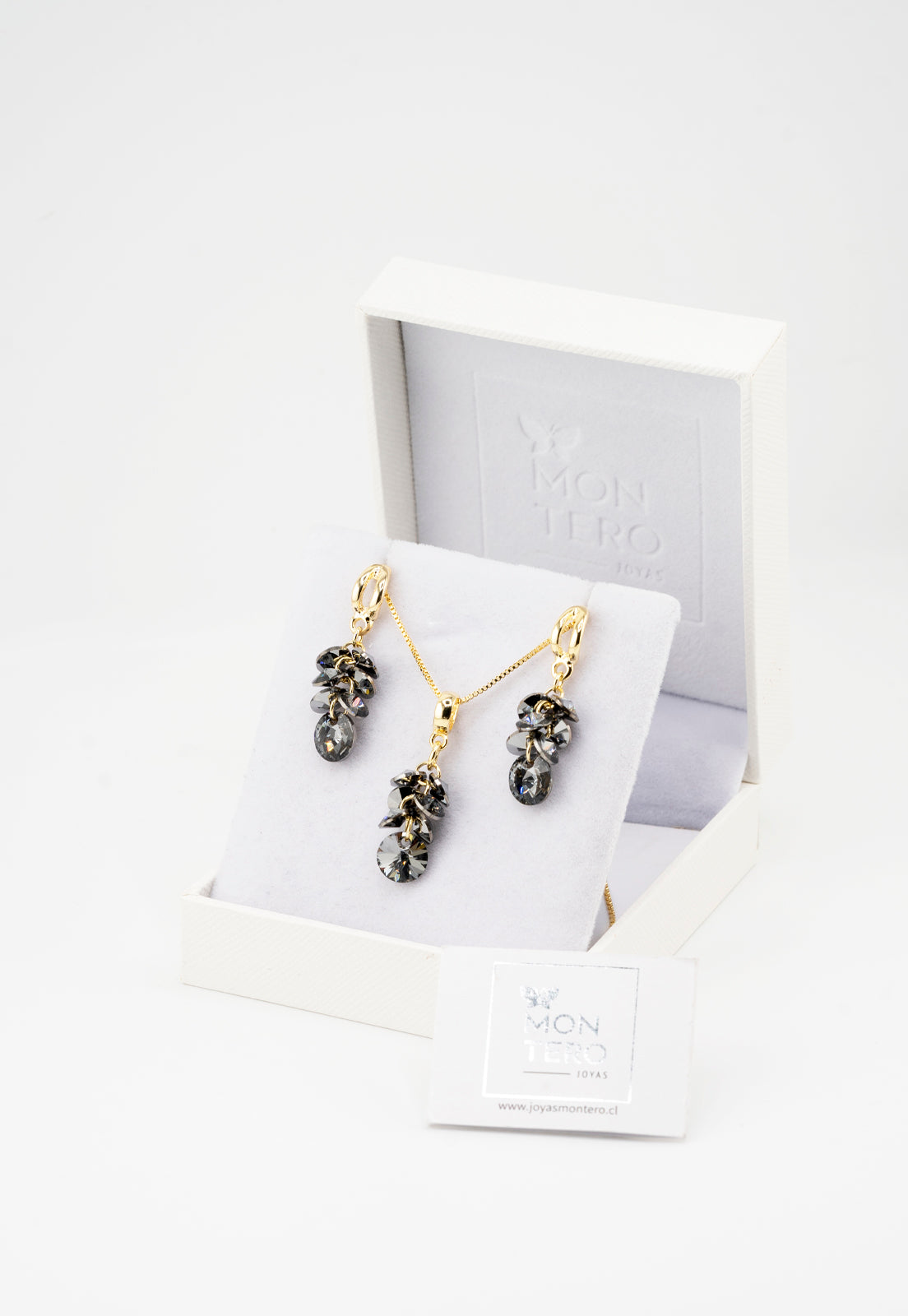 Conjunto Serena Gold Baño de Oro 24k y Cristales Silver Night