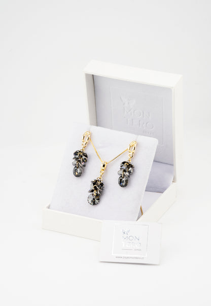 Conjunto Serena Gold Baño de Oro 24k y Cristales Silver Night