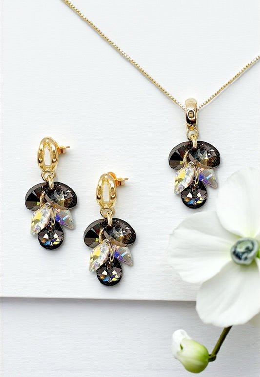 Conjunto Rafaela Gold Cristales Genuinos Silver Night