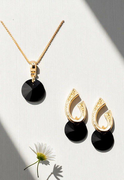 Conjunto Fernanda Gold 24k Cristal Genuino Jet