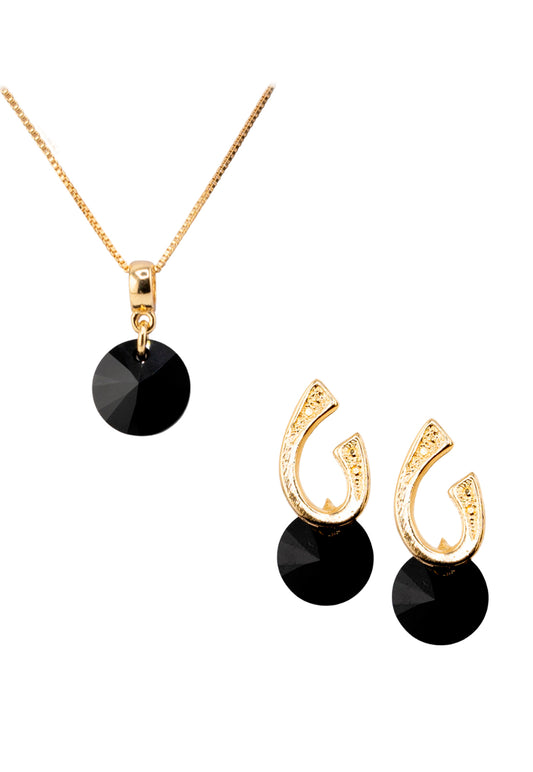 Conjunto Fernanda Gold 24k Cristal Genuino Jet