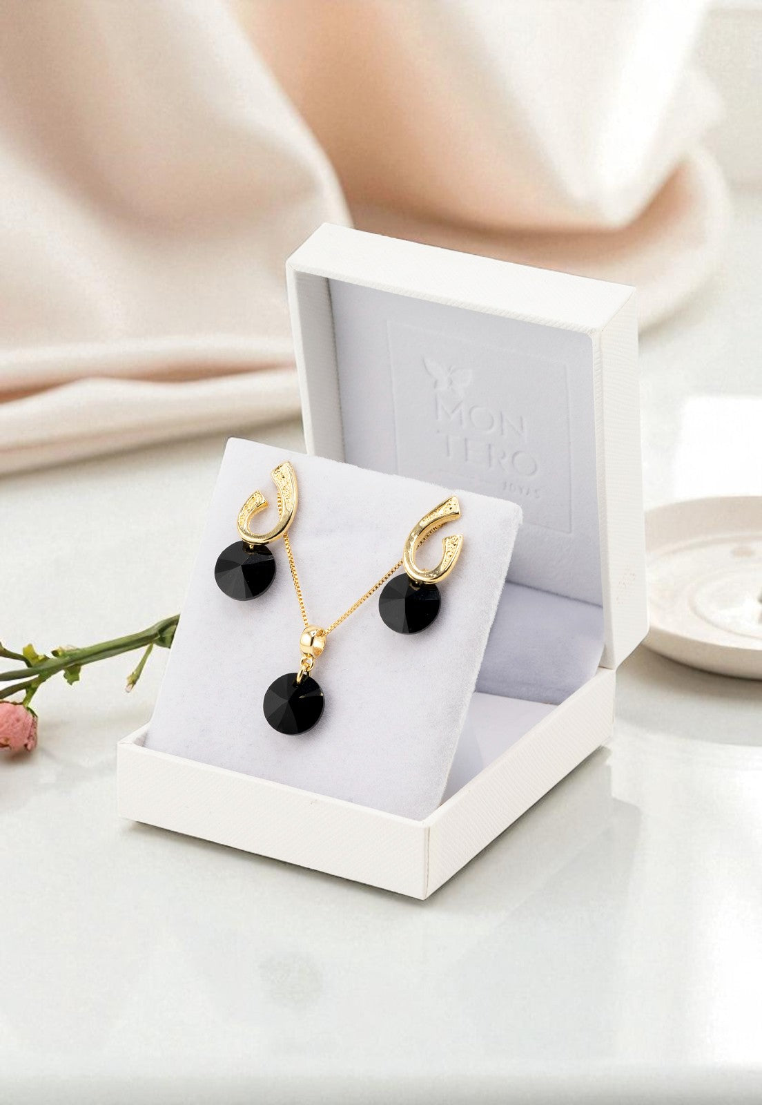 Conjunto Fernanda Gold 24k Cristal Genuino Jet