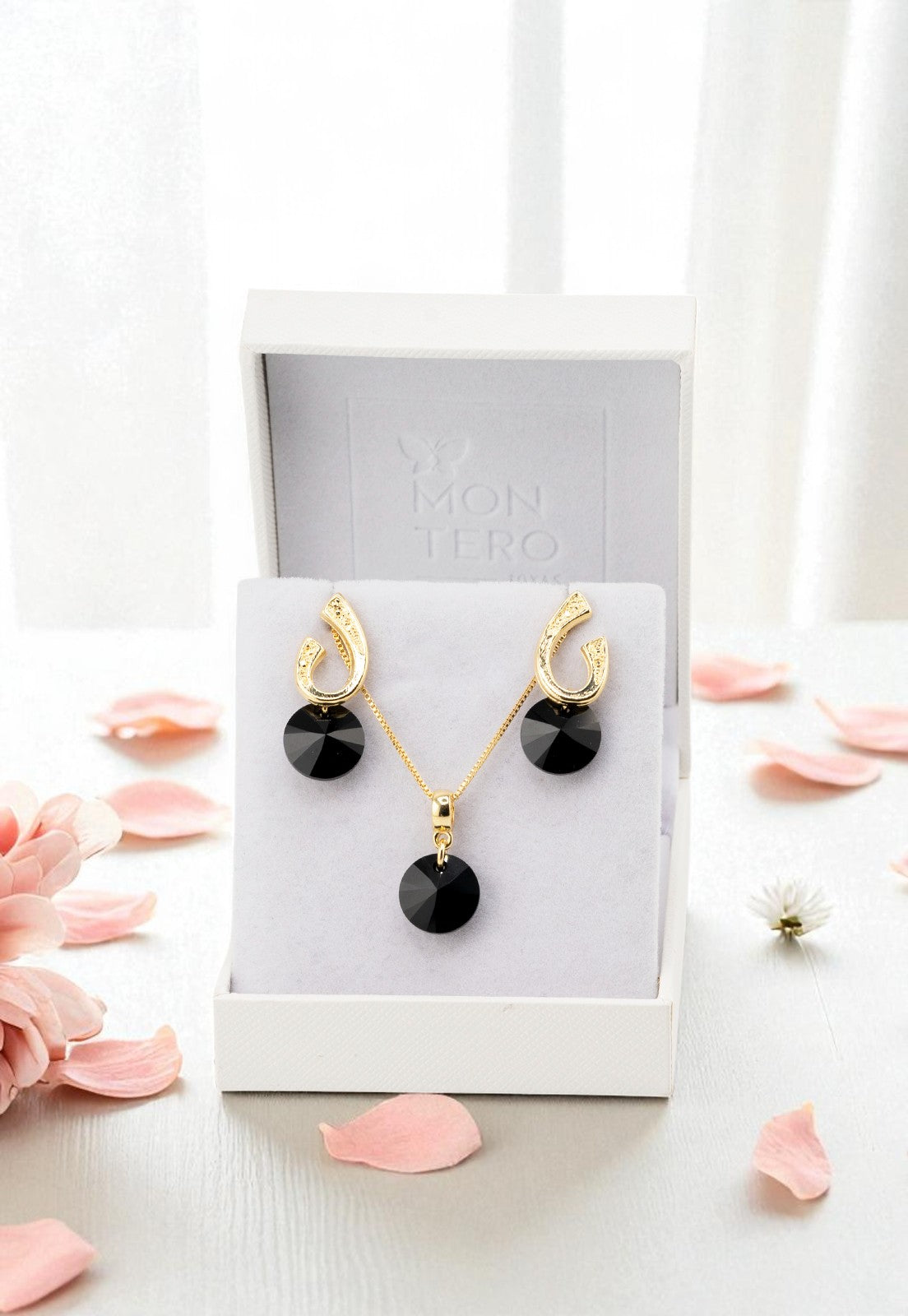 Conjunto Fernanda Gold 24k Cristal Genuino Jet