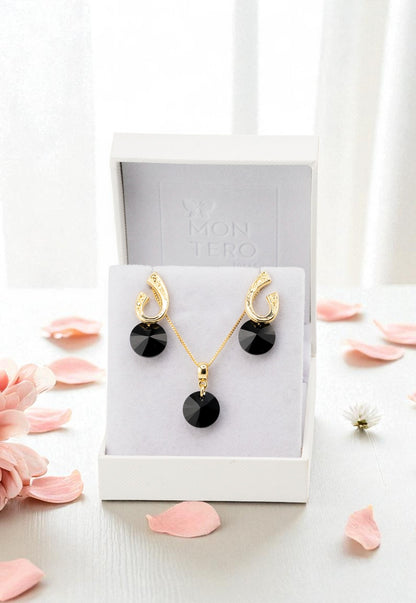 Conjunto Fernanda Gold 24k Cristal Genuino Jet