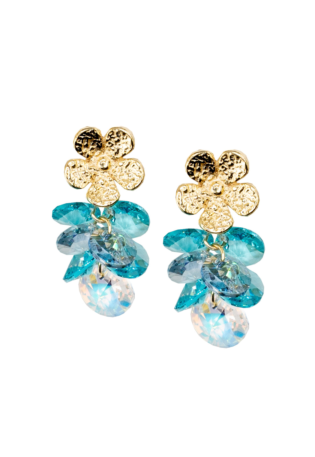 Aros Moana Baño de Oro 24k Cristal Genuino Turquesa