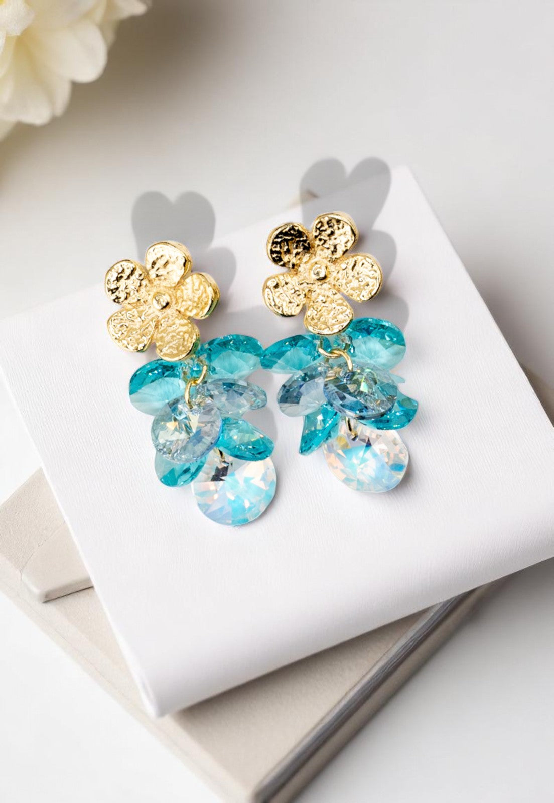 Aros Moana Baño de Oro 24k Cristal Genuino Turquesa