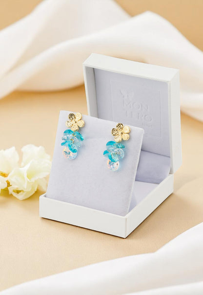 Aros Moana Baño de Oro 24k Cristal Genuino Turquesa