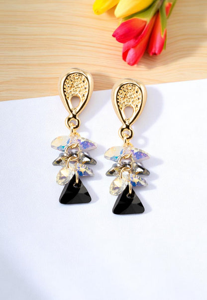 Aros Magnolia Baño de Oro 24k y Cristales Silver Night