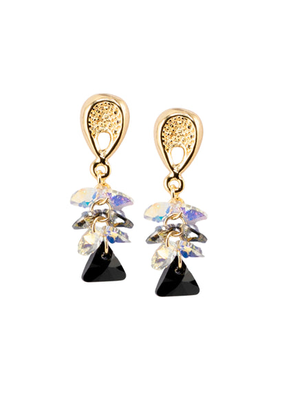 Aros Magnolia Baño de Oro 24k y Cristales Silver Night