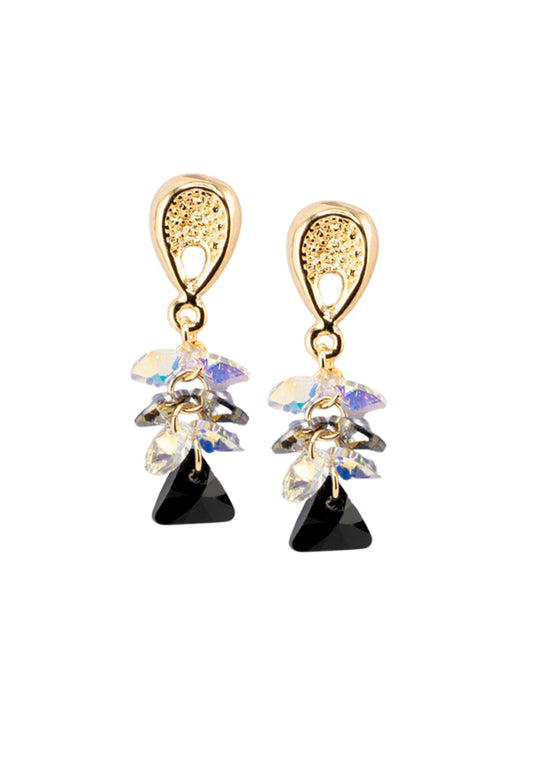 Aros Magnolia Baño de Oro 24k y Cristales Silver Night