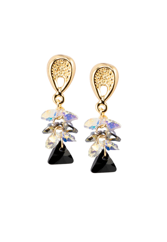 Aros Magnolia Baño de Oro 24k y Cristales Silver Night