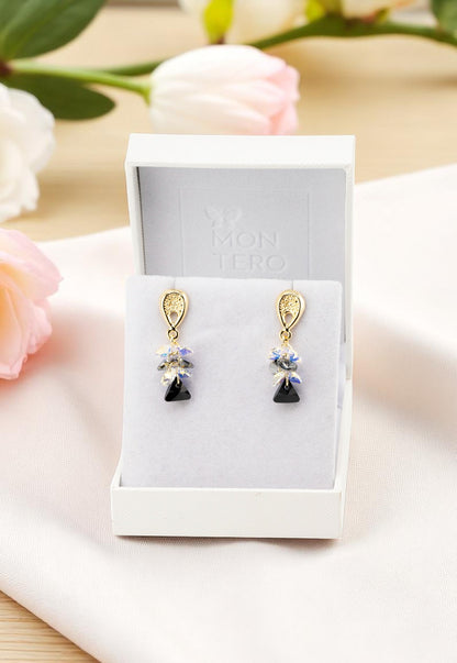 Aros Magnolia Baño de Oro 24k y Cristales Silver Night