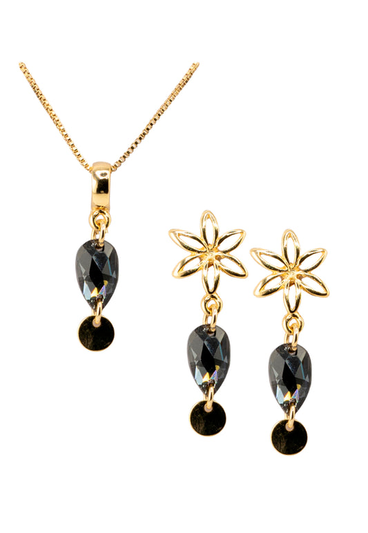 Conjunto Dalia Gold 24K Cristal Genuino Silver Night