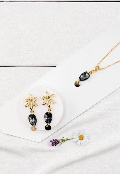 Conjunto Dalia Gold 24K Cristal Genuino Silver Night