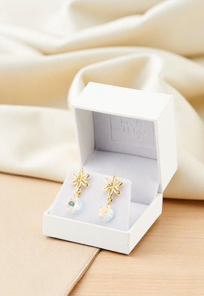 Aros Elsa Baño de Oro 24k Cristal Genuino Aurora Boreal