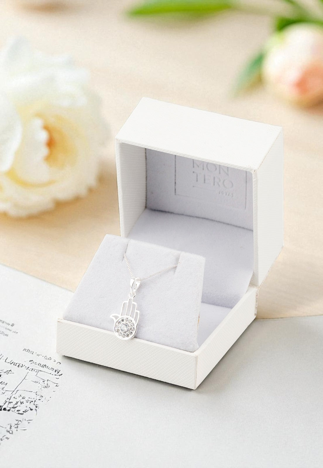 Collar Fatima Baño Oro Blanco