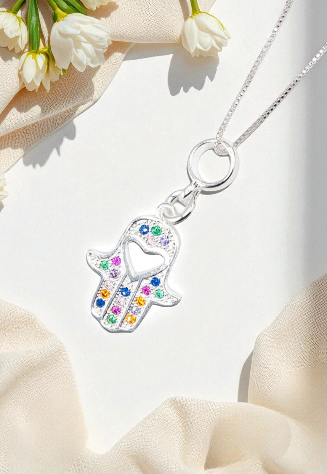 Collar Fatima Colores Baño Oro Blanco