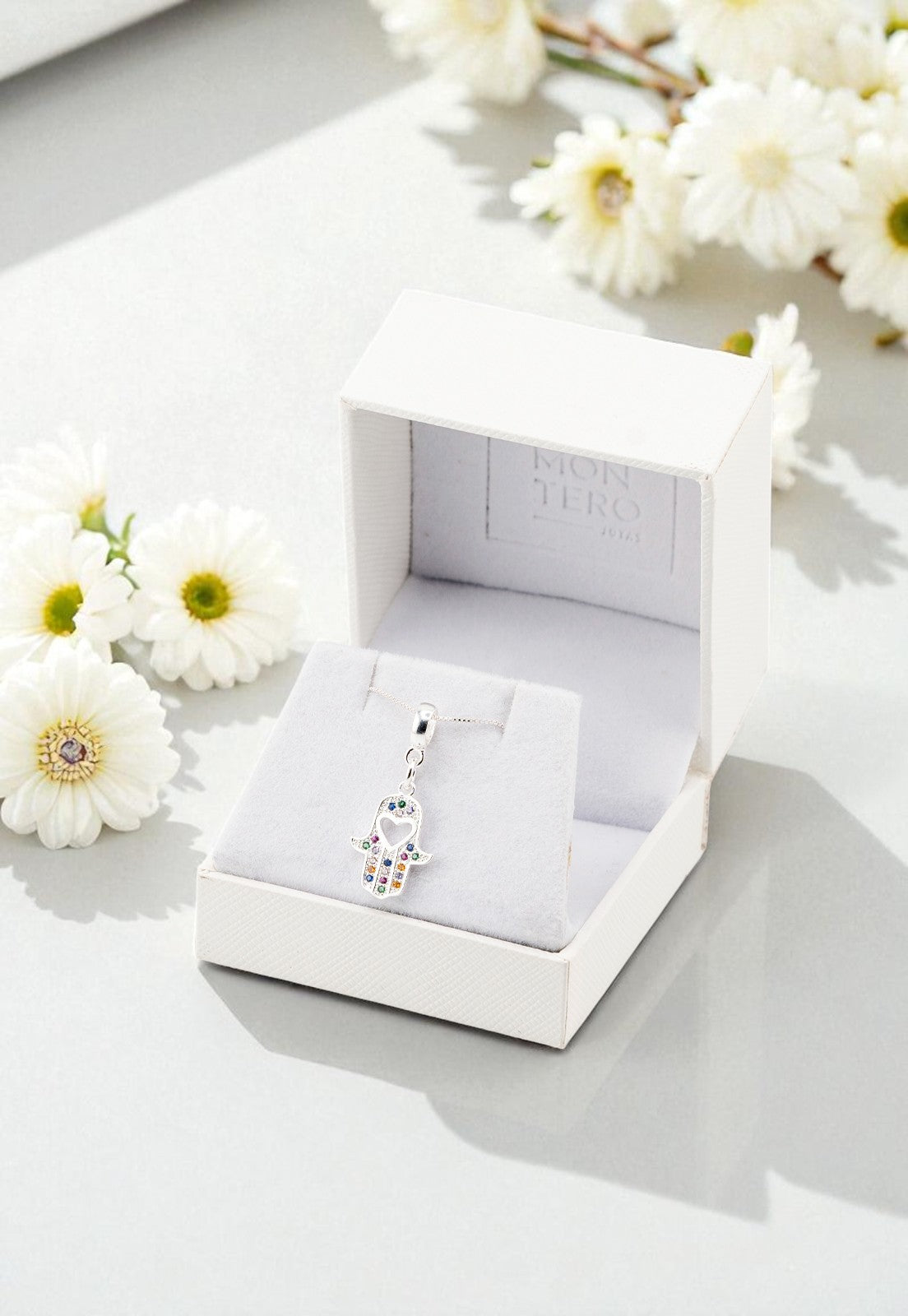 Collar Fatima Colores Baño Oro Blanco